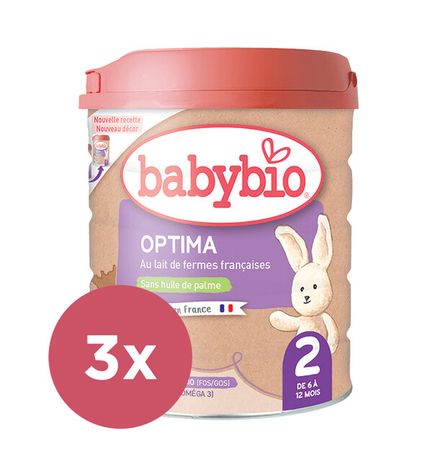 3x BABYBIO OPTIMA 2 dojčenské bio mlieko (800 g)