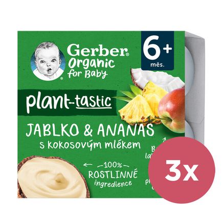 3x GERBER Organic 100% Dezert rastlinný jablko a ananás s kokosovým mliekom 4 x 90 g