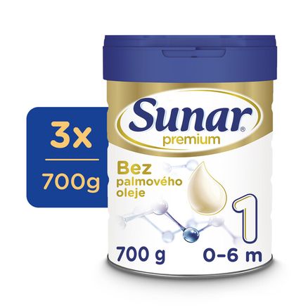 3x SUNAR Mlieko počiatočné Premium 1 700 g