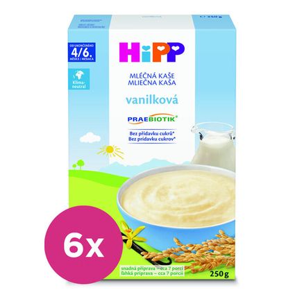 4x HiPP Kaša mliečna prvá PRAEBIOTIK® pre dojčatá vanilková od uk. 4.-6. mesiaca, 250 g