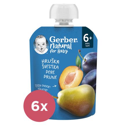 6x GERBER Natural kapsička hruška a slivka 90 g