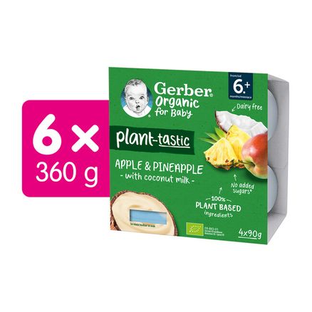 6x GERBER Organic 100% Dezert rastlinný jablko a ananás s kokosovým mliekom 4 x 90 g