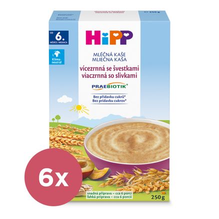 6x HiPP PRAEBIOTIK® Kaša mliečna viaczrnná so slivkami 250 g, 6m+