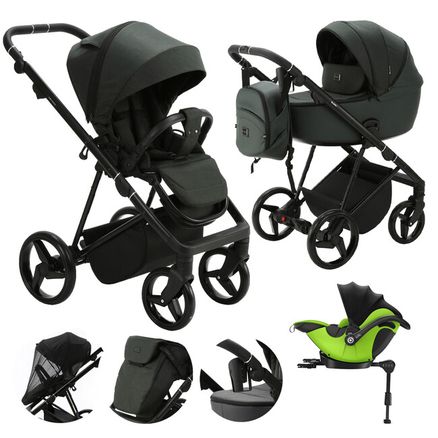 ADAMEX Kočík kombinovaný Blanc Standard Dark green + DARČEK KIDDY Evoluna i-size 2 + základňa