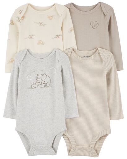 CARTER'S Body dlhý rukáv Gray Elephant neutrál 4ks 12m/ veľ. 80