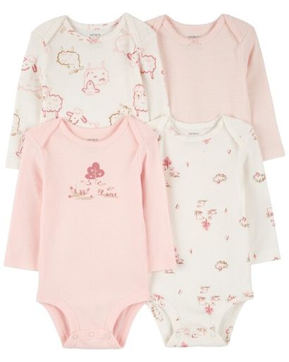 CARTER'S Body dlhý rukáv Pink/Ivory dievča 4ks 12m/ veľ. 80