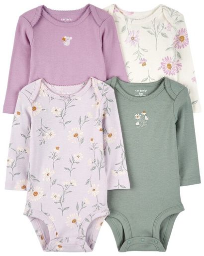 CARTER'S Body dlhý rukáv Purple/Green Floral dievča 4ks 12m/ veľ. 80