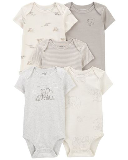 CARTER'S Body krátky rukáv Gray/Cream Elephant neutrál 5ks 18m/ veľ. 86