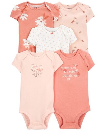 CARTER'S Body krátky rukáv Pink Floral dievča 5ks 12m/ veľ. 80