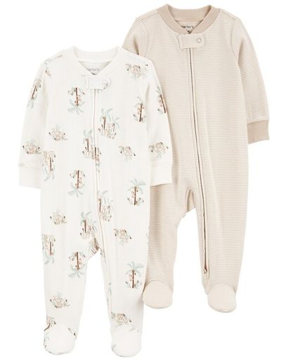 CARTER'S Overal na zips Sleep&Play Khaki Palm Tree/Stripe neutrál 2ks NB/ veľ. 56