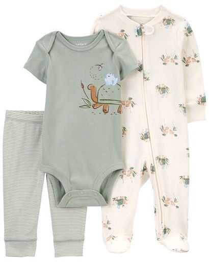 CARTER'S Set 3dielny overal, body kr. rukáv, tepláky Olive Turtle chlapec 3m/ veľ. 62