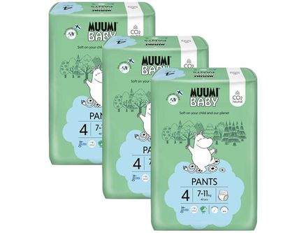 MUUMI Baby Pants 4 Maxi 7-11 kg (120 ks), mesačné balenie nohavičkových eko plienok