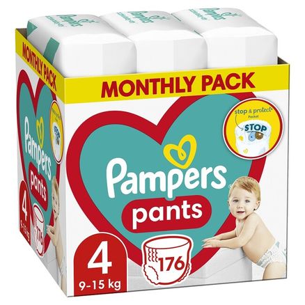 PAMPERS Pants 4 Active Baby Dry 176 ks (9-15 kg) MESAČNÁ ZÁSOBA - plienkové nohavičky