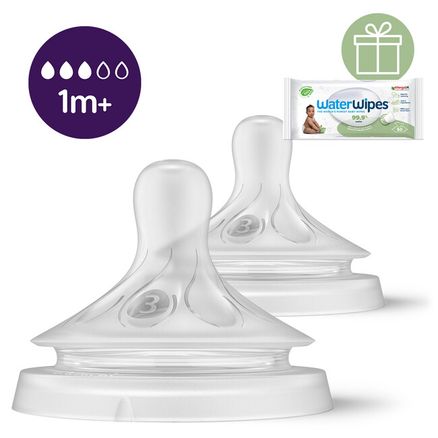 Philips AVENT Cumlík Natural Response 3 pomalý prietok 1m+, 2 ks + Darček WaterWipes