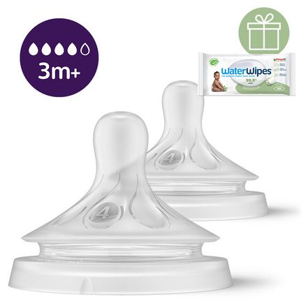 Philips AVENT Cumlík Natural Response 4 stredný prietok 3m+, 2 ks + Darček WaterWipes