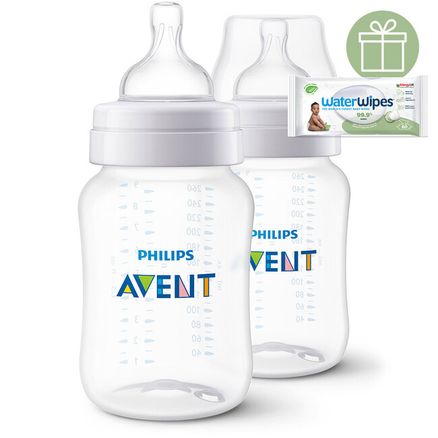 Philips AVENT Fľaša Anti-colic 260ml 1m+ 2 ks + Darček WaterWipes