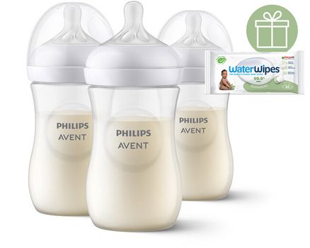 Philips AVENT Fľaša Natural Response 260 ml, 1m+ 3 ks + Darček WaterWipes