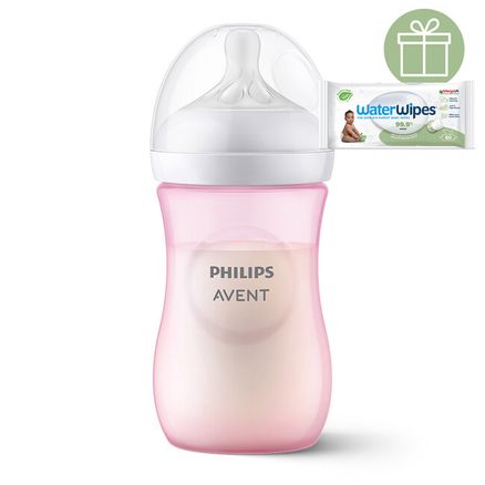 Philips AVENT Fľaša Natural Response 260 ml, 1m+ ružová + Darček WaterWipes