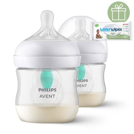 Philips AVENT Fľaša Natural Response s ventilom AirFree 125 ml, 0m+ 2 ks + Darček WaterWipes