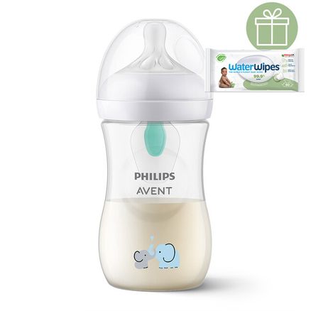 Philips AVENT Fľaša Natural Response s ventilom AirFree 260 ml, 1m+ slon + Darček WaterWipes