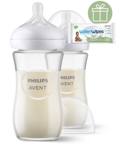 Philips AVENT Fľaša Natural Response sklenená 240 ml, 1m+ 2 ks + Darček WaterWipes