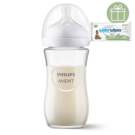 Philips AVENT Fľaša Natural Response sklenená 240 ml, 1m+ + Darček WaterWipes